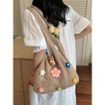 thumbnail image 3 of Hollow Floral Knit Tote Bag For Women, Oversized Beach Bag With Shoulder Strap, Lightweight Woven Shopping Bag For Commute, Vacation, And Beach, 3 of 5