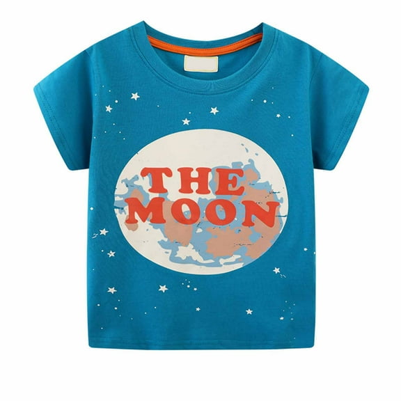 Atogsazn Toddler Boy's Cotton Short Sleeve T-Shirt Toddler Baby Boys Summer Graphic Tee Casual Round Neck Luminous Print T-Shirt Tops 1-2 Years Blue