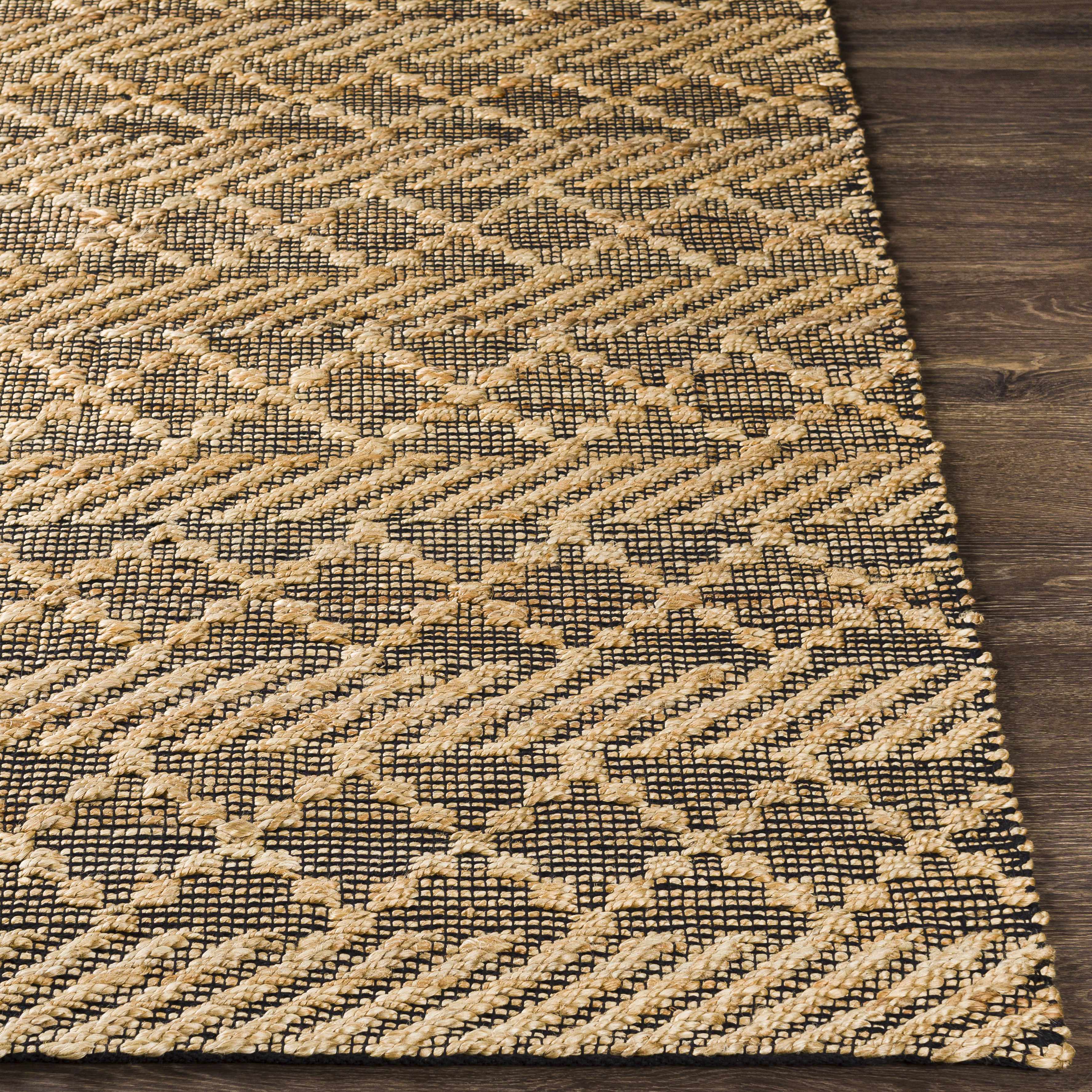 Hauteloom Malidong Jute Living Room, Bedroom Area Rug - Bohemian, Transitional - Tan, Black - 8'10" x 12'