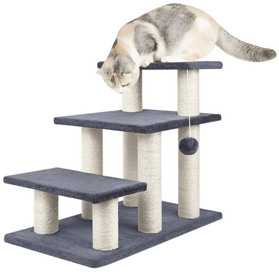 Dog Stairs, Cat Scratching Post 3 Steps Stairs for Cats and Dogs, Stable 20 inch Pet Stairs for High Beds & Sofas Protect Pet's Joints, Grey