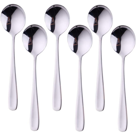 LAICAIW 7-Inch Soup Spoons, 18/10 Stainless Steel Finished Bouillon Spoon, Table Dinner Spoons, Set of 6 (Silver)