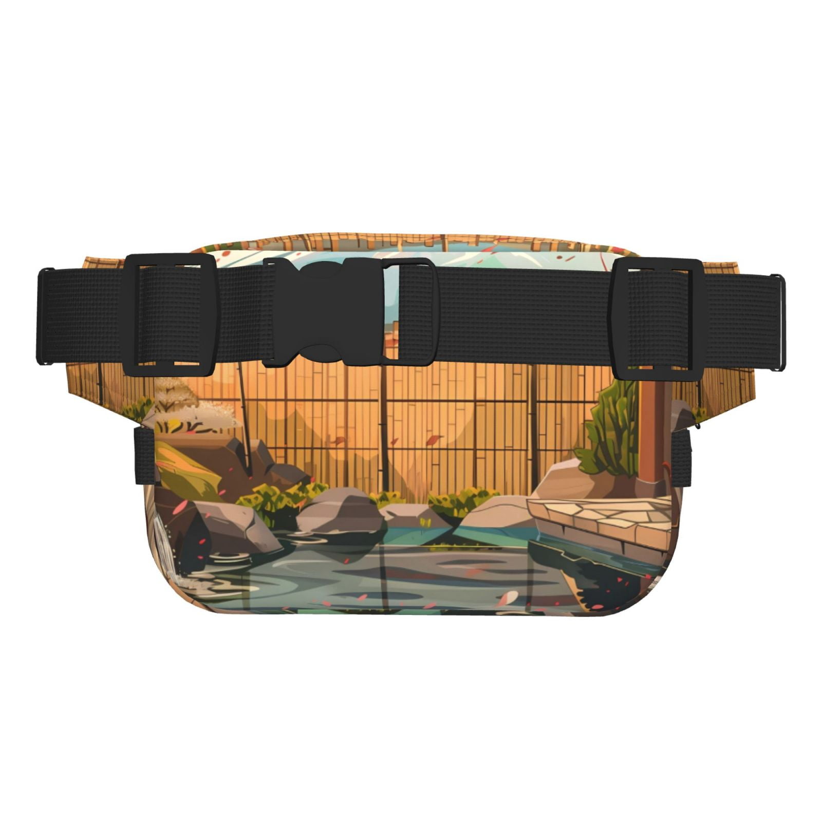 Picia Tranquil Garden Landscape Print Square Double-Layer Waist Bag Mini Adjustable Waist Belt Bag Exercise Running Travel Hiking