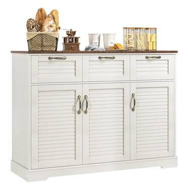 Homfa Buffet Table with 3 Drawers & 3 Doors, 47.2'' Large Wood Sideboard Cabinet for Kitchen Dining Room, White &Oak