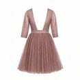 thumbnail image 6 of Karymi Easter Dress Glitter Mesh Cocktail Party Dress, Round Neck 3/4 Sheer Sleeve High Waist A-Line Knee Length Dress, Sparkly Tulle Evening Dress Dresses for Women, 6 of 7