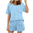 thumbnail image 2 of Women Sets Clothing Summer Pajamas for Women Shorts and Short Sleeve Women's Fashionable Casual Solid Color Home Short Sleeved Round Neck Pajama Top With Pants Set, 2 of 6