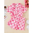 thumbnail image 2 of Nygoyerh Toddler Girl Boy Summer Outfits Checkerboard Print Playwear Short Sleeve Bodysuits Lapel Button Down T-Shirt + Elastic Waist Shorts Sets Cute Newborn Infant Clothing, 2 of 7
