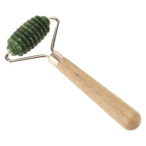 Women's Portable Single Thorn Head Facial Roller for Vacation Bathing Deep Green Wood Pole Jade