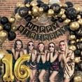 thumbnail image 3 of Diseño de escena de cumpleaños de estudiante con globo de oro negro de 16 años, globo de cumpleaños, cadena de globos de metal para fiesta, 3 of 6