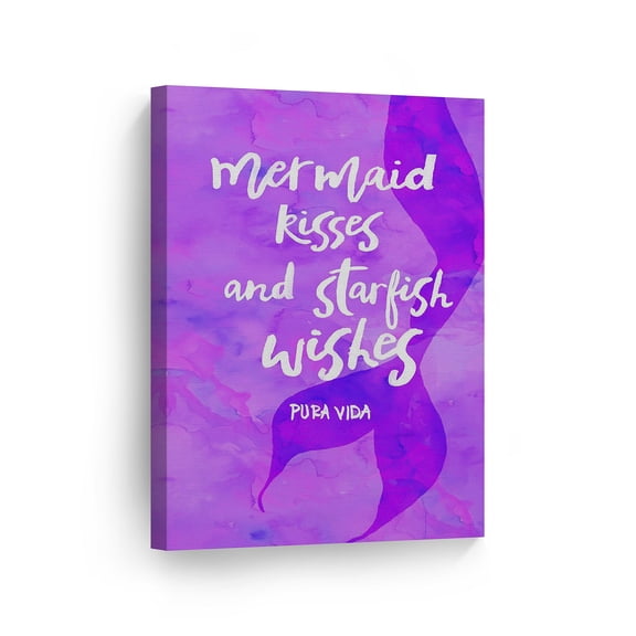 Smile Art Design Mermaid Kisses And Starfish Wishes Quote Canvas Print Motivational Inspirational Wall Art Saying Home Decor Artwork Bedroom Living Room Ready to Hang Made in the USA - 36x24