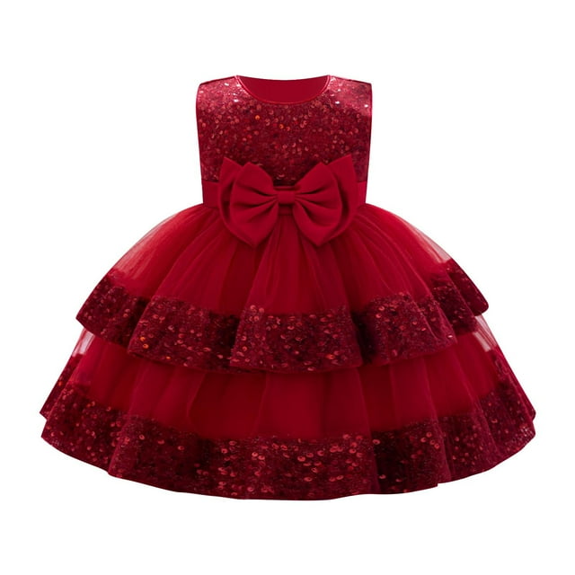 Robe de Concours pour Bébé Fille Sans Manches à Paillettes Robe de Princesse Robe pour Tout-Petit à Fleurs Robe de Fête d'Anniversaire et de Mariage Robes 6 Mois-3 Ans
