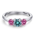 thumbnail image 3 of Gem Stone King 925 Sterling Silver Blue Moissanite and Pink Moissanite Engagement Ring for Women | 0.96 Cttw | Round 5MM | Gemstone Birthstone | Size 5, 3 of 6