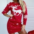 thumbnail image 1 of Robe Chandail de Noël pour Femmes à Col Rond avec Motif d'Élan, Décontractée, en Tricot, Manches Longues, 1 of 7