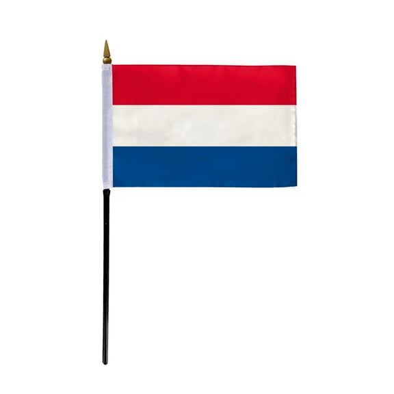 AGAS Small Netherlands National Flag 4x6 inch mounted onto 11 inch Plastic Pole Polyester Fabric Stitched Edges Holland Dutch Hand Held Mini Small Stick Flags
