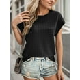 thumbnail image 2 of Weardear Womens Casual Tops Cap Short Sleeve T Shirt Round Neck Textured Fall Basic Shirt, 2 of 5