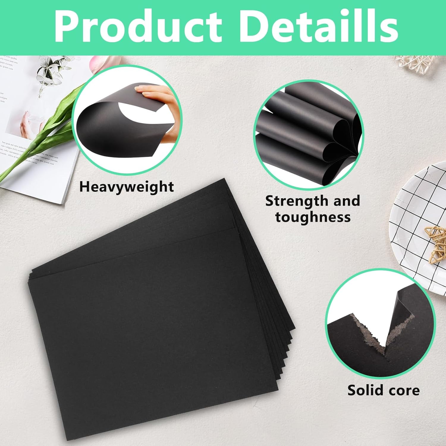 200 Sheets Cardstock,8.5 x 11 Inches Kraft Cardstock,Thick Paper Card Stock 92lb/250gsm,Printer Paper for Invitations Menus Crafts DIY Cards Projects(Black)