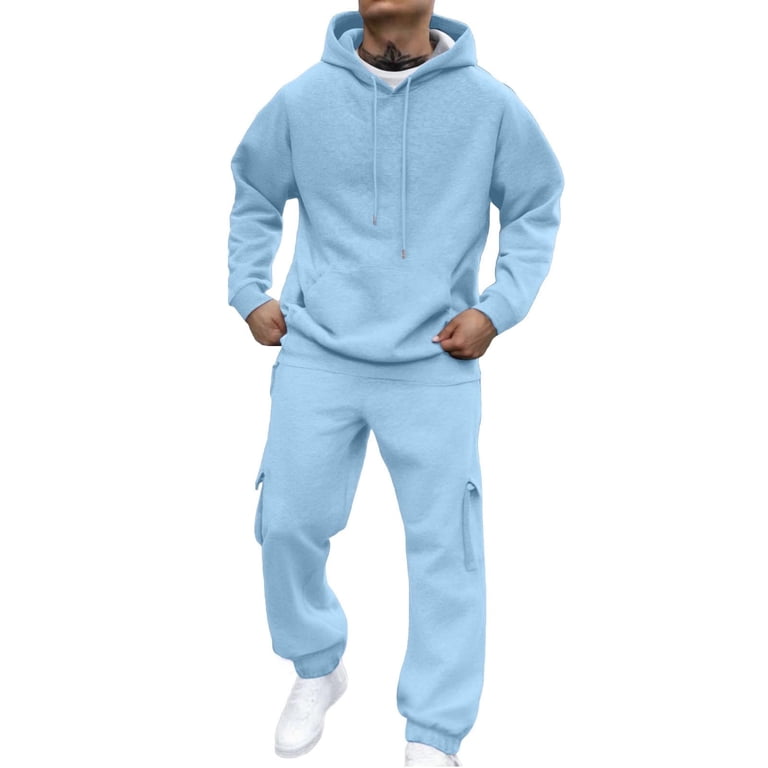Txeol Mens Fleece Joggers and Hoodie Set 2 Piece Solid Color