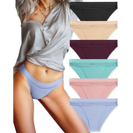 HYwys 6 Pack Seamless Underwear for Women High Cut Bikini Panties Stretch Invisible No Show Lace Cheeky Panty Pack