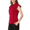 thumbnail image 4 of MODA NOVA Juniors Ruffled Bow Tie Peter Pan Collar Button Down Chiffon Shirt, 4 of 6