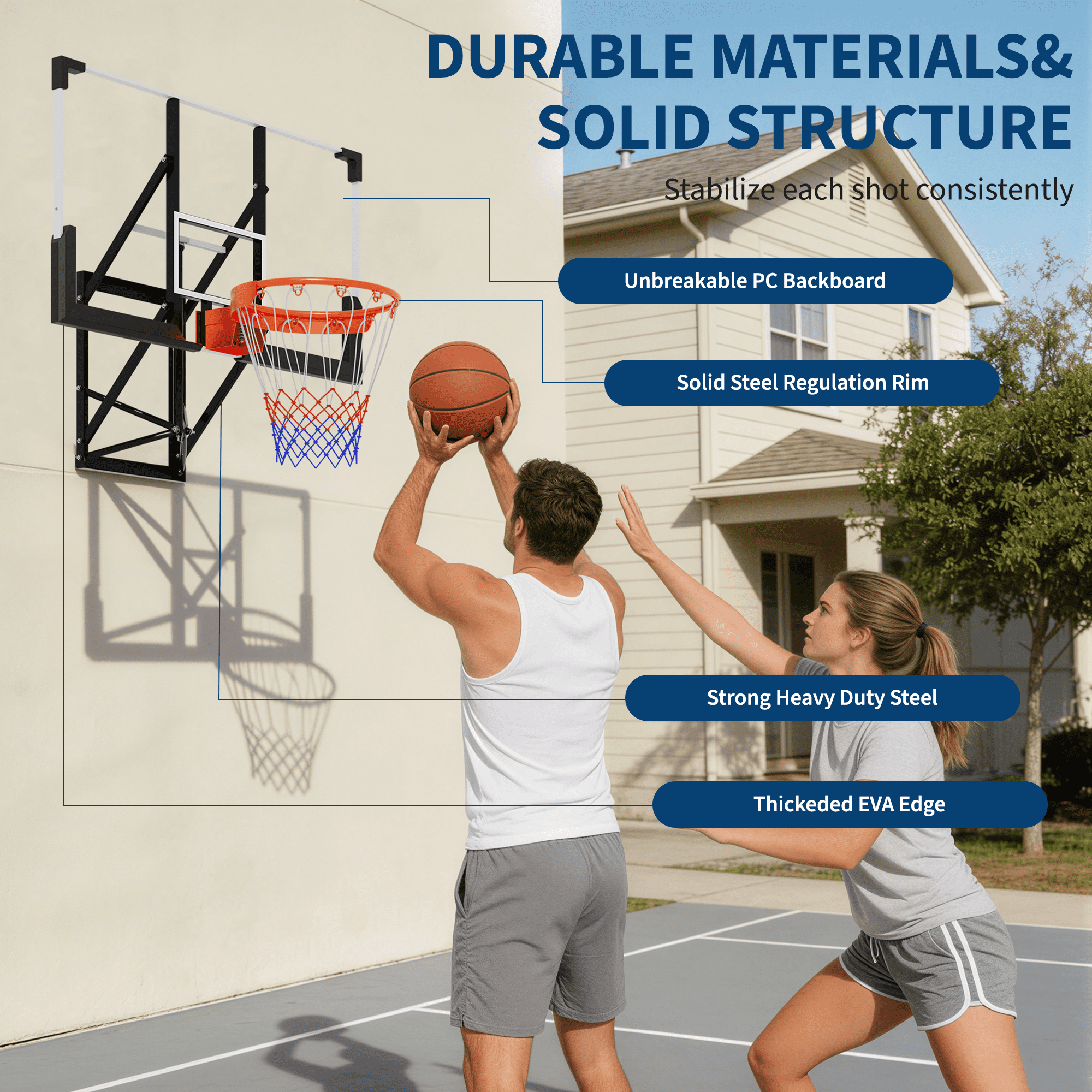 48'' Wall Mounted Basketball Hoop with Shatterproof Backboard, Basketball Portable Hoop & Goal, Indoor & Outdoor with Adjustable Height, Classic Basketball Court, Teens, Adults, Schools, Parks, Garag