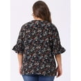 thumbnail image 4 of DARING DIVA Women's Plus Ruffle Loose V Neck Smocked Sleeves Top 3X Black, 4 of 6