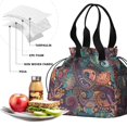 thumbnail image 4 of Paisley Pattern Drawstring Lunch Bag Women - Drawstring Lunch Bag Insulated for Work Office - Stain-Resistant Large Lunchbags for Women with Multi-Pockets, 4 of 6
