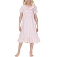 thumbnail image 2 of hengsof Girls Lace Trim Princess Dress, Short Sleeve Round Neck Tie Waist Gown, Spring Summer Nightwear or Home Dress 5-14 Years, 2 of 8