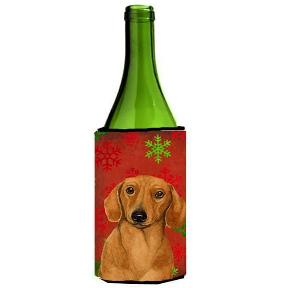 Dachshund Red And Green Snowflakes Holiday Christmas Wine bottle sleeve Hugger