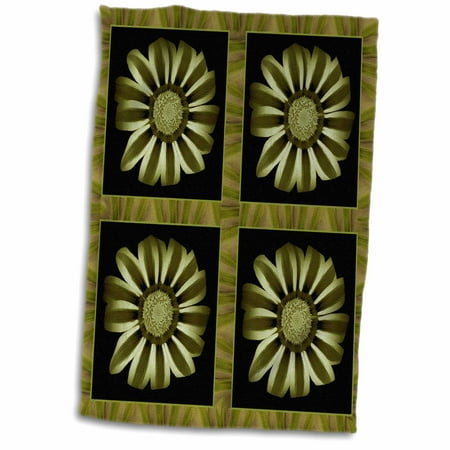 3dRose Four olive green striped flowers with olive and khaki flower petal border - Towel  15 by 22-inch