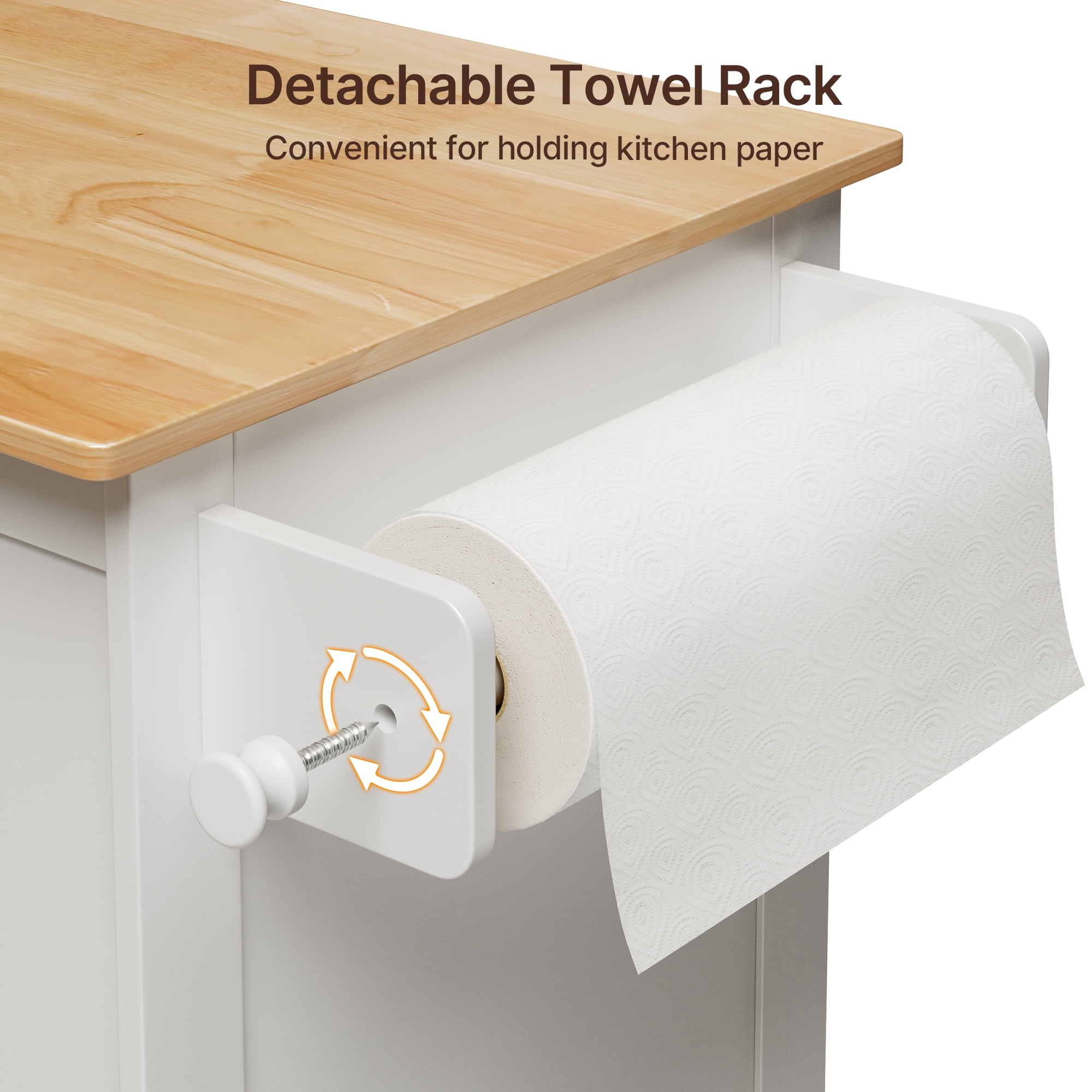 Lofka Kitchen Island Cart with Storage on Wheels, Microwave Stand with Spice Rack & Towel Rack, White Rolling Kitchen Cart with Drawer, Adjustable Shelf for Small Kitchen, Dining Room
