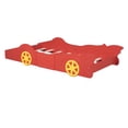 thumbnail image 4 of Twin Size Race Car-Shaped Floor Bed for Kids and Toddlers, Solid Wood Montessori Bed Frame with Safety Rails and Wheels, Modern Low Bed with Sturdy Slats Support for Boys and Girls, Red, 4 of 7