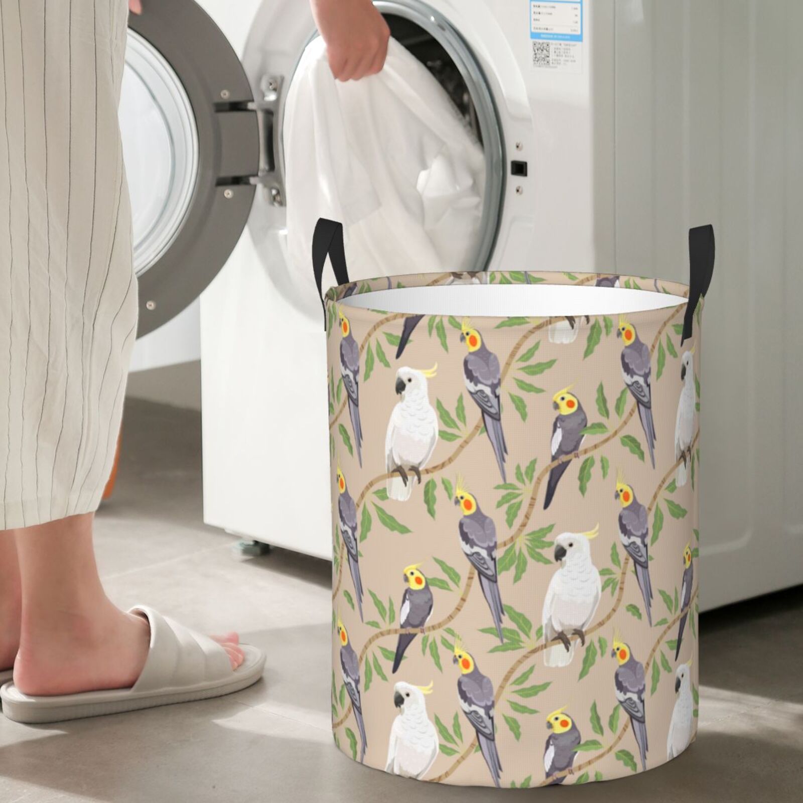 Large Laundry Basket with Handles - Cute Parrot On Branch Kids Baby Dirty Clothes Laundry Hamper for Bedroom Aesthetic
