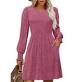 thumbnail image 2 of Busydd Womens Dresses Casual Comfortable Solid Color Knit Ribbed Fall Dresses for Women Casual Round Neck Long Sleeve Dress for Women with Pocket S, 2 of 7