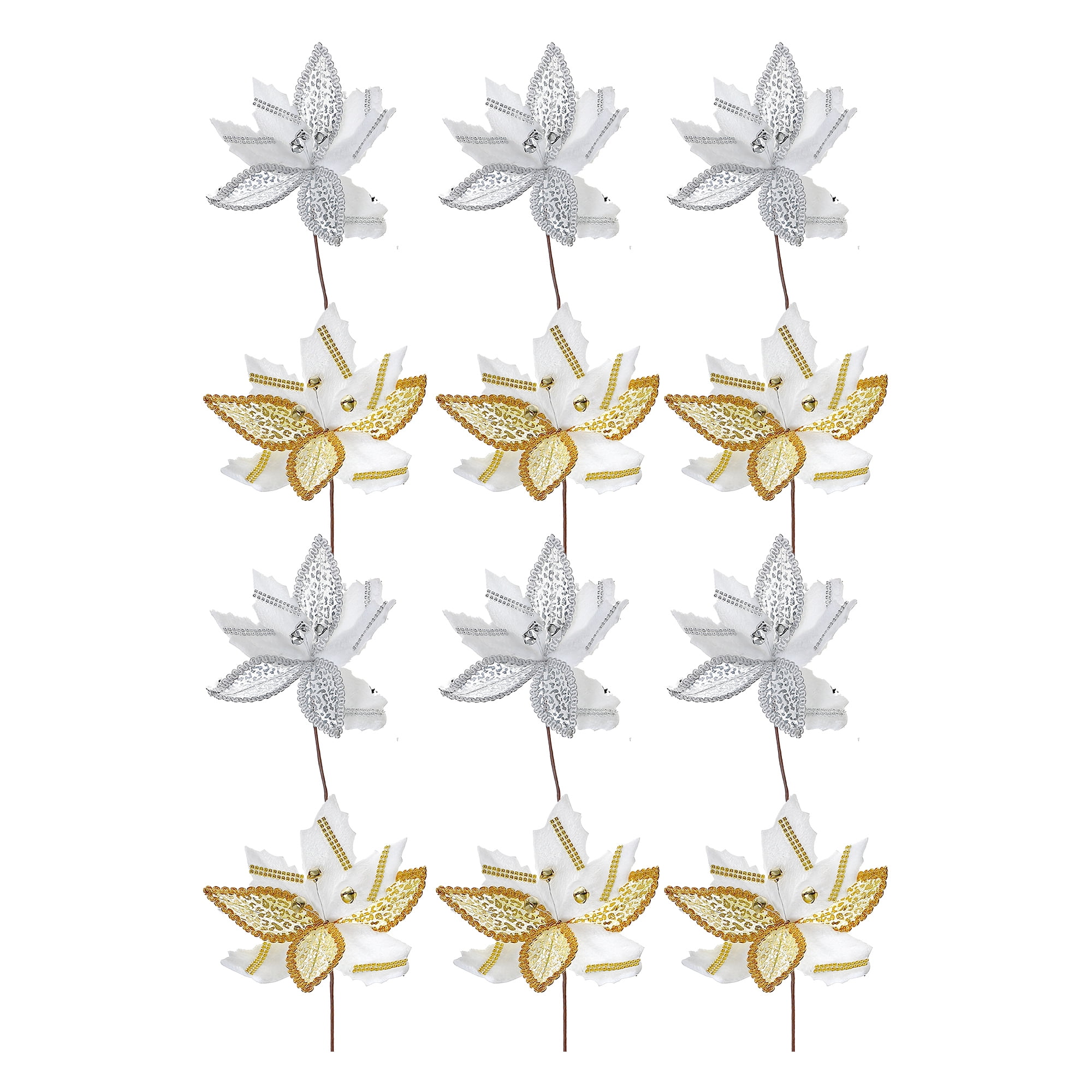 Rhinestone Poinsettia Pick (Asstd) - Set of 12