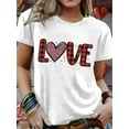 thumbnail image 1 of Camiseta de mujer con estampado de corazón de San Valentín: manga corta, cuello redondo, estilo informal, ideal para verano. Para adultos, hombres, mujeres, adolescentes y jóvenes., 1 of 5