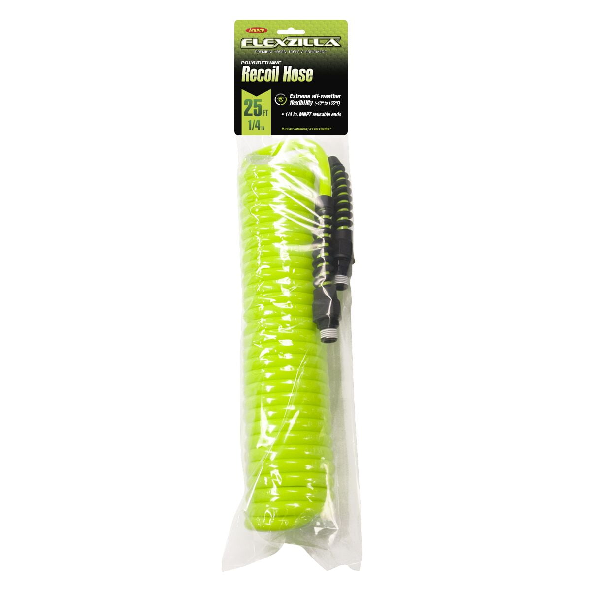 Flexzilla Polyurethane Recoil Air Hose, 1/4" x 25' with 1/4" MNPT Fittings