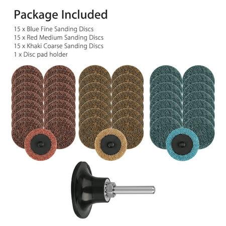 45Pcs Sanding Discs Set(Fine Medium Coarse Assorted Pack), TSV 2-Inch Quick Change Discs with 1/4 inch Holder, Surface Conditioning Discs for Die Grinder Surface Prep Strip Grind Polish Burr Finish