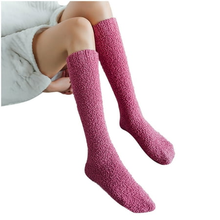 

WANYNG Socks Women Fuzzy Socks Winter Coral Socks Middle Cute Home Solid Calf Socks Hotpink