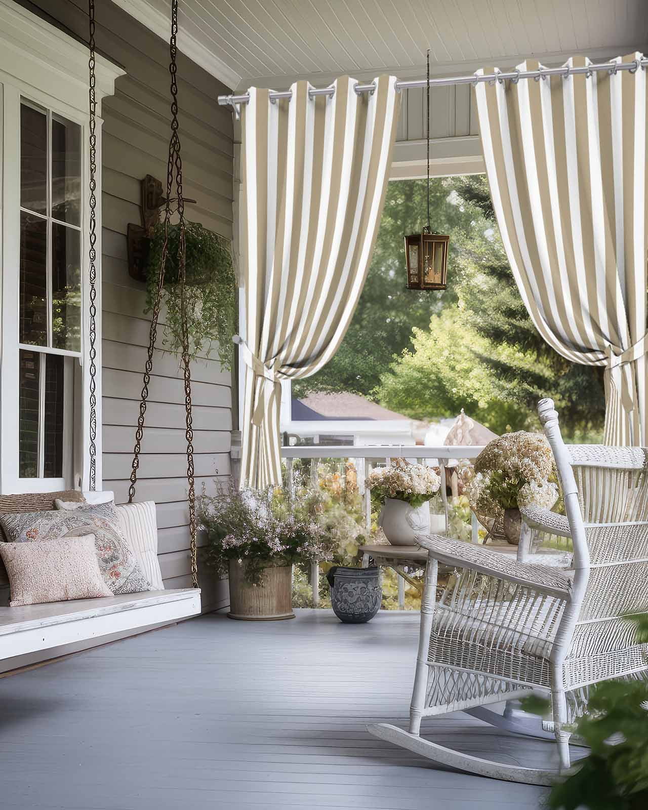 nqOlkjepod Outdoor Curtains for Patio Waterproof, Beige Striped Outdoor Privacy Panels Grommet, Modern Farmhouse Beige White Stripes Blackout Outside Curtains for Porch/Cabana 54"x95", 1 Panel