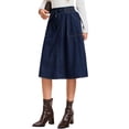 thumbnail image 5 of INSPIRE CHIC Women's Midi Denim Skirt Elastic Drawstring Waist A-Line Jean Skirt with Pockets & Flared Hem S Dark Blue, 5 of 7