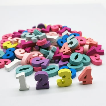 MLINS Wooden Craft Letters for DIY Decor Assorted Color 100pcs Numbers and 100pcs Alphabet Letters