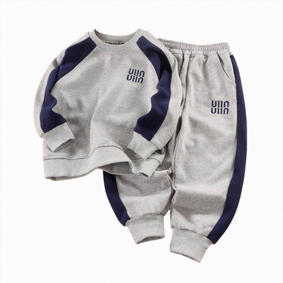zuwimk Toddler Baby Boy Fall Winter Outfits Letter Crewneck Sweatshirt Casual Pants 2Pcs Clothes Set(1-2 Years,Grey)