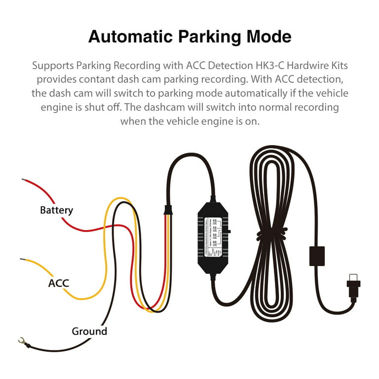 VIOFO HK3-C Acc Hardwire Kit, 13ft USB-C Hard Wire Kit for A139 Dash Cam,  Low Voltage Protection 