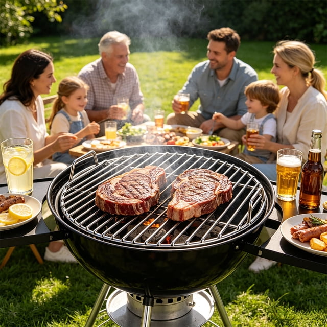 WUSUOWEI 1 Pce Grille de Cuisson Ronde en Acier Inoxydable avec Poignée, Diamètre 11 à 17 Pouces, Grille de Bouilloire, Barbecue, Grille de Barbecue Robuste, Répartition de Chaleur Extra Épaisse à Nettoyer, Accessoire de Gril Portable