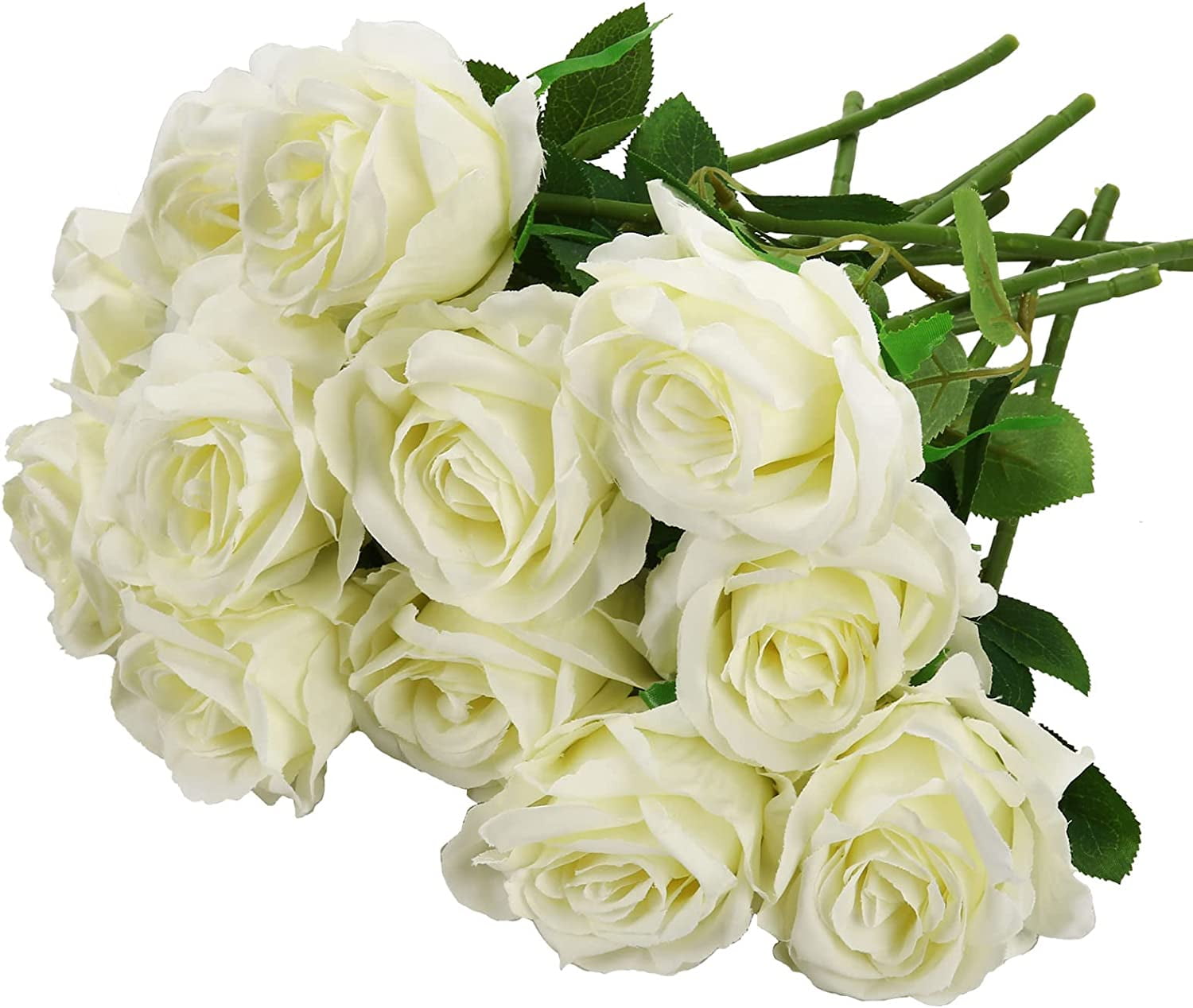 12 Pack White Artificial Roses Flowers with Stems Fake Flowers Silk