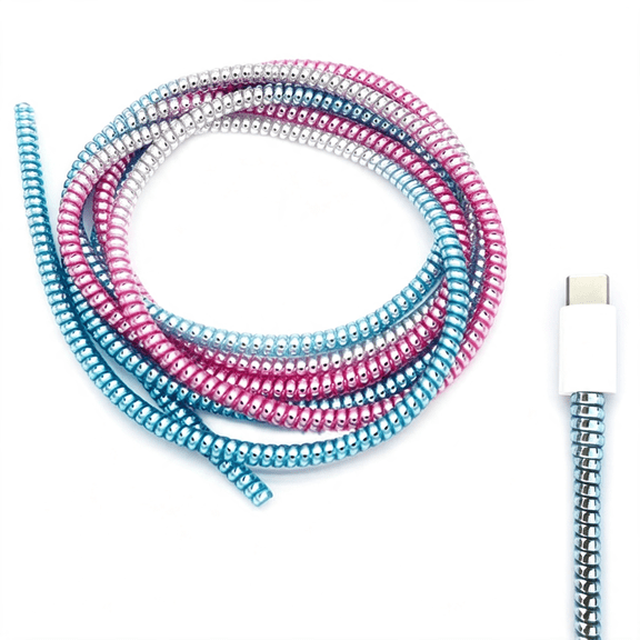 GJX Cable Protector Animal Proof Wire Repair,Cord Protector for Pets Headphone Saver Spiral Cable Wrap Strain Relief,Cord Sleeve for Phone Cable Usb Date Cable,60 Inches,2 Pcs,Silver-Pink-Blue