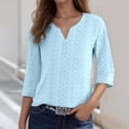 thumbnail image 2 of 3/4 Length Sleeve Womens Tops 2026 Trendy Casual V Neck Jacquard Hollow out Plain Tshirt Womens Blouses, 2 of 5