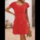 thumbnail image 4 of Elegante Vestido de para Mujer, con Volantes, Cuello Redondo, Mangas Abullonadas, Vestido Midi Fluido para Cóctel o Fiesta Rojo M, 4 of 7
