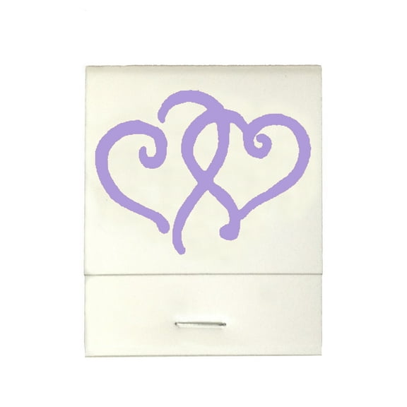 50 White 20 Strike Matches with  Printed Hearts in Lavender Matchbooks for Wedding, Anniversary, Birthdays etc
