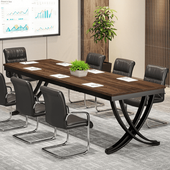 Tribesigns Conference Table for 6-8 People, 78 inch Rectangular Seminar Table with Strong Metal Frame, Business Desk for Office Conference Room, Brown
