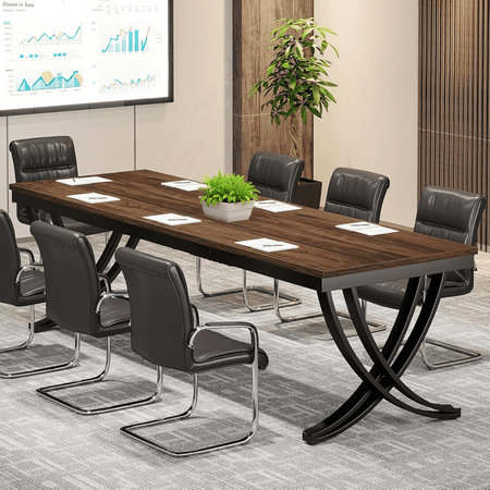 Tribesigns Conference Table for 6-8 People 78 inch Rectangular Seminar Table with Strong Metal Frame Business Desk for Office Conference Room Brown